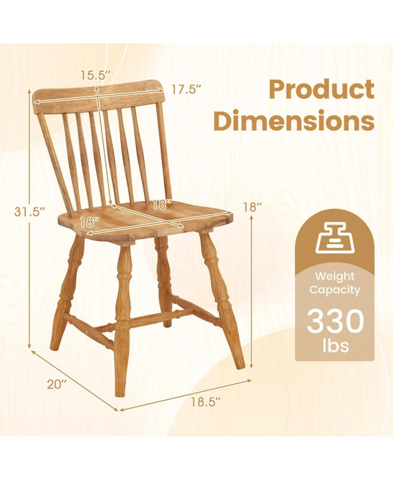 Sugift Set of 2 Windsor Dining Chairs with Curved Spindle Back Rubber Wood