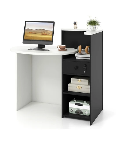 Sugift Front Reception Office Desk with Open Shelf Locking Drawer and 2 Keys