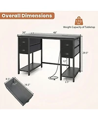 Sugift 48 inch Computer Desk with Power Outlet Home Office Desk with 4 Fabric Drawers