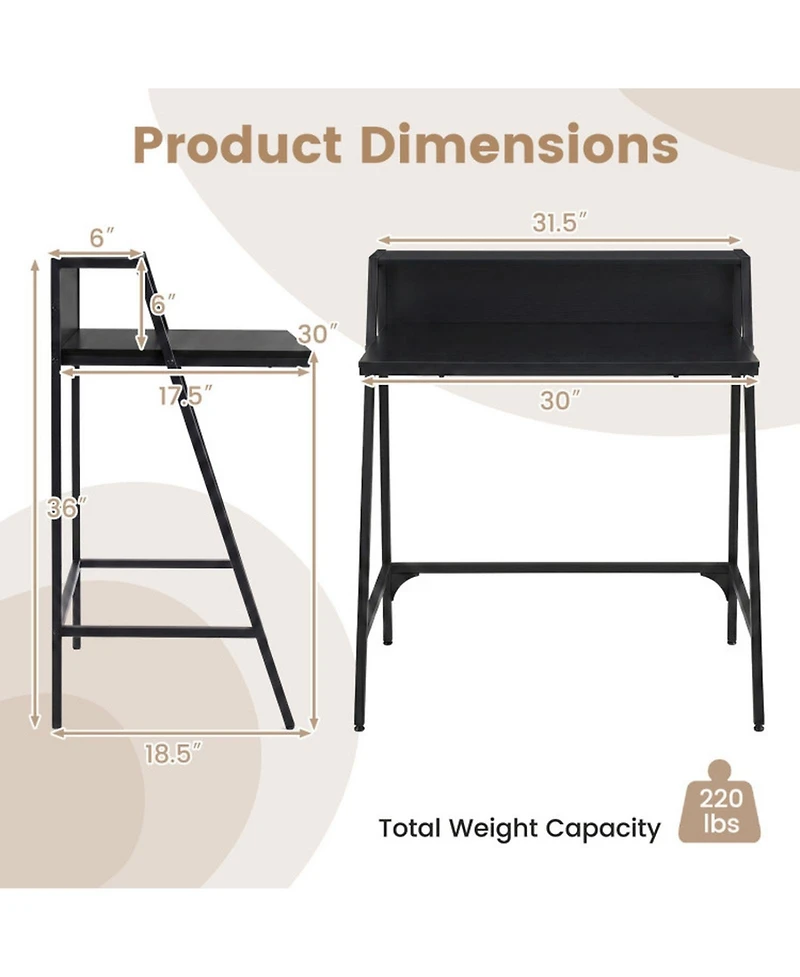 Sugift 31.5inch Industrial Desk with Raised Shelf and Metal Frame