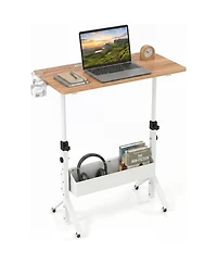 Sugift Mobile Standing Desk Height Adjustable Rolling Laptop Desk with Cup Holder Storage Basket