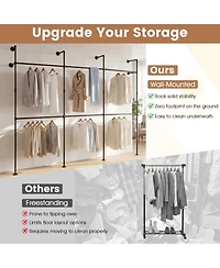 Sugift Wall Mounted Pipe Clothing Rack with 6 Hanging Rods