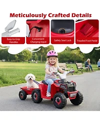 Sugift 6V Kids Atv Quad Car with Detachable Trailer Ride-On Toy, Ages 3+