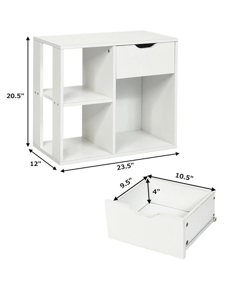 Gouun 3-Cube Bookcase Storage Organizer with Pull-Out Drawer and 2-Tier Shelves