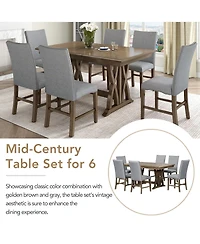 Boyel Living Mid-Century Solid Wood 7-Piece Dining Table Set Extendable Kitchen Table Set with Upholstered Chairs and 12" Leaf for 6