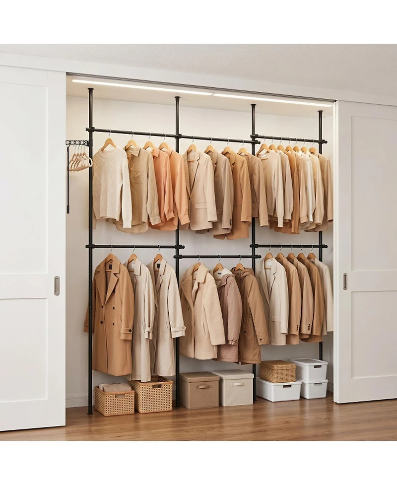 Hongge Floor to Ceiling Clothes Rack with Six Telescoping Hanging Bars