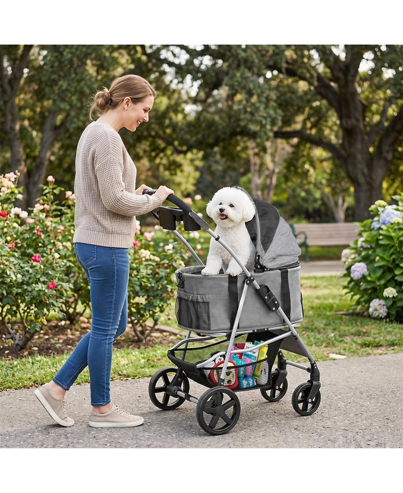 Hongge Compact 3-in-1 Pet Stroller Featuring a Detachable Carrier
