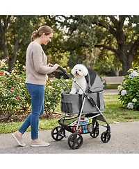 Hongge Compact 3-in-1 Pet Stroller Featuring a Detachable Carrier