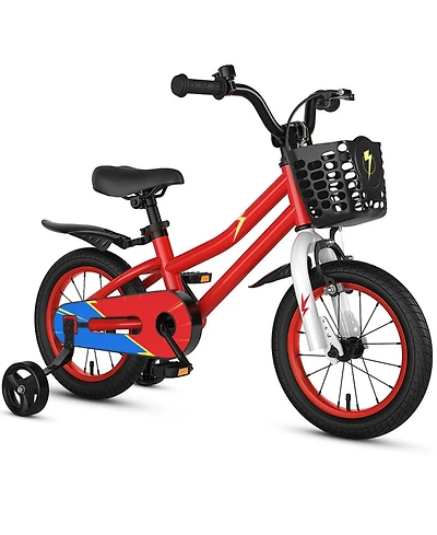 Hongge 14-Inch Kids Bike with Dual Brakes, Adjustable Handlebar and Saddle, Helmet and Pad Set, Ages 3-5