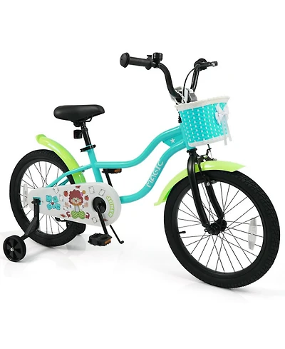 Hongge 18-Inch Kids Bike with Training Wheels and Front Basket, 132 lbs Capacity, Ages 4-8