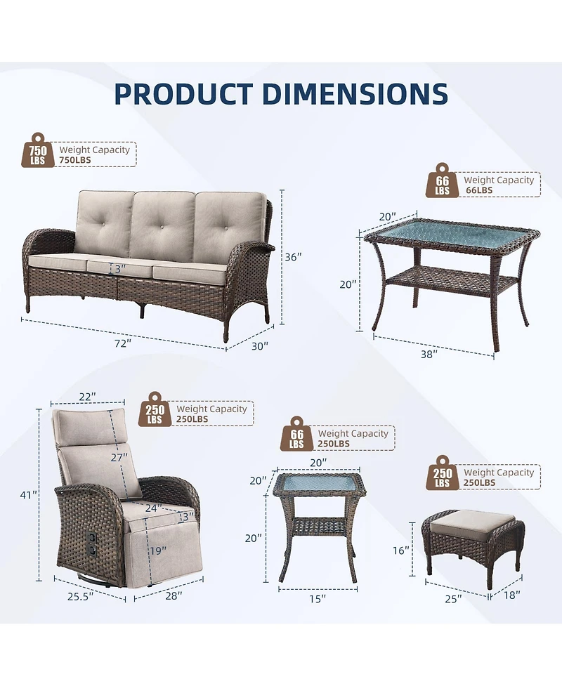 Pocassy All-Weather Wicker 7 - Person Patio Conversation Set with Recliner Swivel Chairs