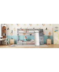 Sailvan Full Bunk Bed with Slide, Storage Staircase, Pine Safety Guardrails