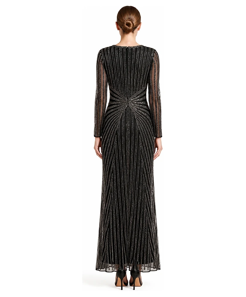 Lara Women's Long-Sleeve Beaded V-Neck Gown