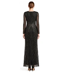 Lara Women's Long-Sleeve Beaded V-Neck Gown