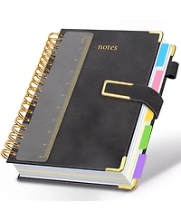 Danrong Hardcover Spiral Notebook College Ruled Leather Journal 5 Subject Dividers 300 Pages Magnetic Closure
