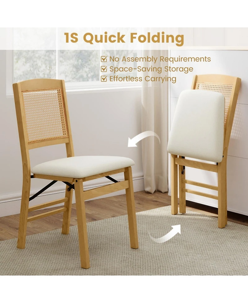 Sugift Set of 4 Folding Dining Chairs with Rubber Wood Frame and Linen Padded Seat