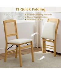Sugift Set of 4 Folding Dining Chairs with Rubber Wood Frame and Linen Padded Seat