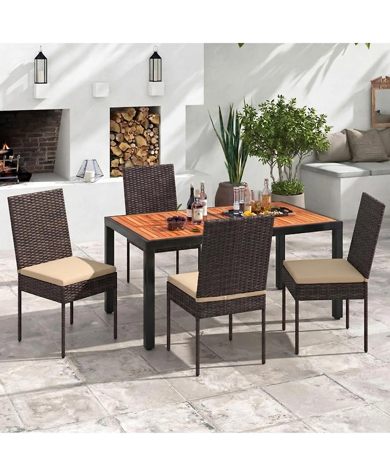Sugift Set of 4 Patio Rattan Wicker Dining Chairs with Soft Cushions