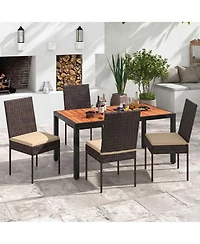 Sugift Set of 4 Patio Rattan Wicker Dining Chairs with Soft Cushions