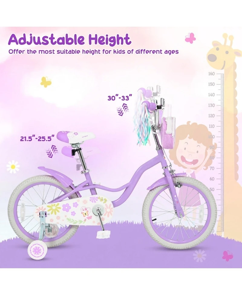 Hongge 16-Inch Training Wheels Adjustable Girls Bike, 110 lb Capacity, Ages 4-7