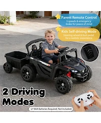 Hongge 12V Kids Ride-On Tractor with Detachable Trailer Parent Remote and Led Lights