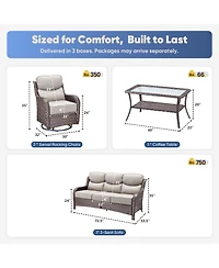 Pocassy High Back Patio Furniture Set with Swivel Chairs, Outdoor Wicker Conversation Sets 6inch Cushions, 4 Piece Outside Sofa