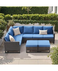 Pocassy Outdoor Sectional Sofa Pe Rattan Patio Conversation Sets, All Weather Furniture Set with Ottomans