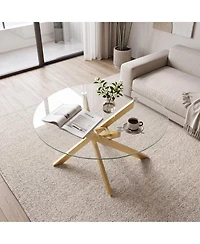 Costway 31.5" Glass Coffee Table with Tempered Top and Geometric Metal Frame