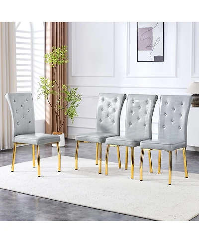 Streamdale Furniture 4 Piece Vintage Crocodile Leather Crystal-Clasp Dining Chairs