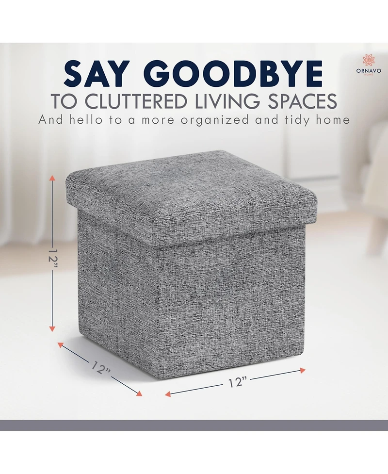 Ornavo Home 2 Pack 12" Small Square Collapsible Storage Ottoman, Foot Stool, Seat