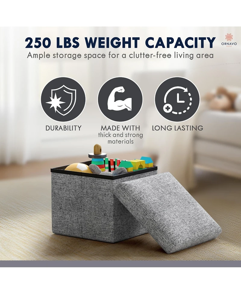 Ornavo Home 2 Pack 12" Small Square Collapsible Storage Ottoman, Foot Stool, Seat