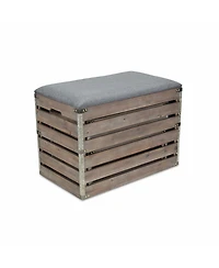 HomeRoots 24" Linen Upholstered Storage Bench with Flip Top