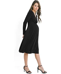 Hello Miz Maternity Nursing Surplice V-Neck Long-Sleeve Midi Dress