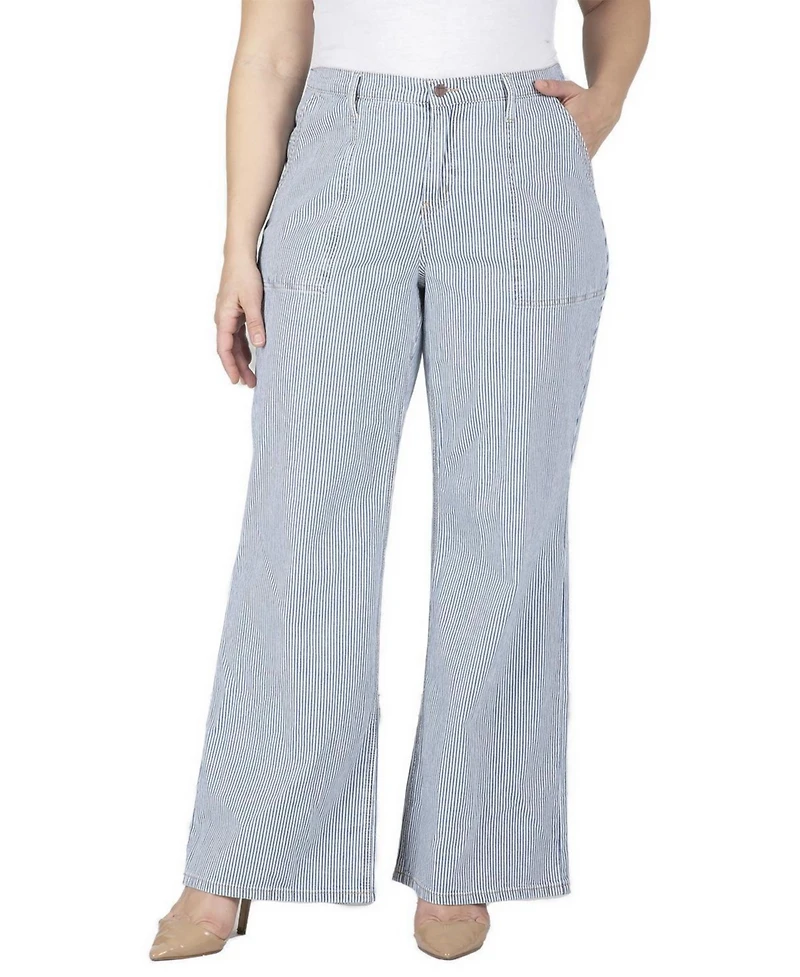 Standards & Practices Women's Mona High-Rise Wide-Leg Striped Denim Pants