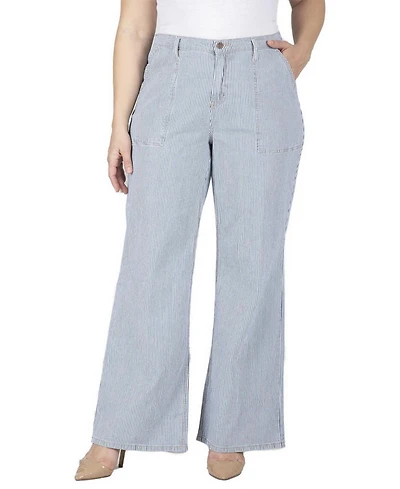 Standards & Practices Women's Mona High-Rise Wide-Leg Striped Denim Pants