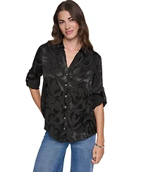 Dkny Women's Roll-Tab Jacquard Blouse