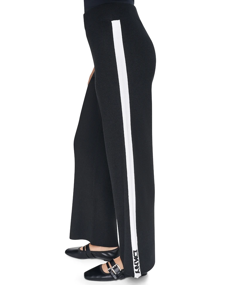 Dkny Women's Logo Stripe Wide-Leg Pull-On Sweater Pant