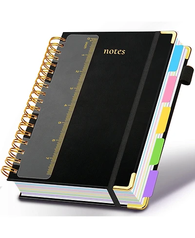 Danrong Hardcover Spiral Notebook 5 Subject College Ruled With Dividers Pen Loop