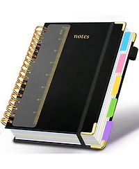 Danrong Hardcover Spiral Notebook 5 Subject College Ruled With Dividers Pen Loop