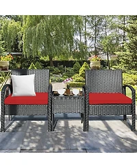 Costway 3PCS Patio Rattan Furniture Set Coffee Table & Chairs with Seat Cushions Garden