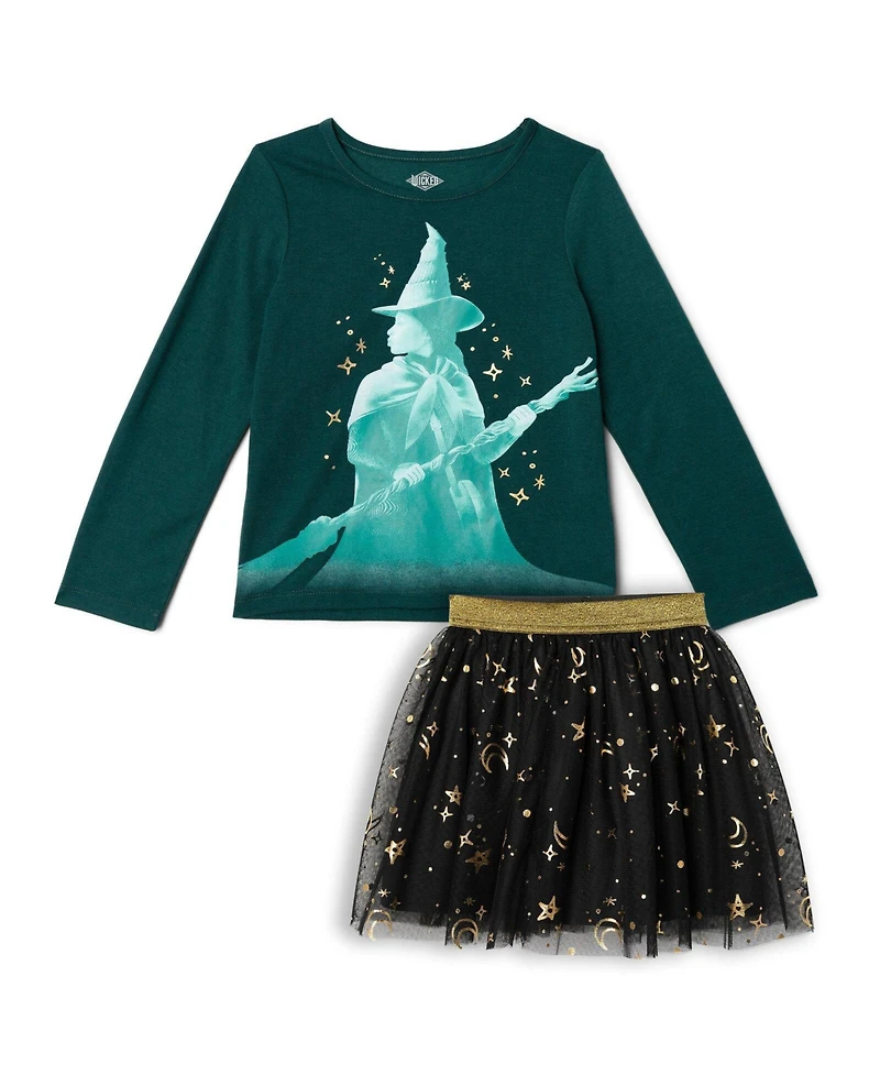 Wicked Toddler Girls' 2T-5T Long-Sleeve Tulle Tutu T-Shirt and Tutu Skirt, 2-Piece Set