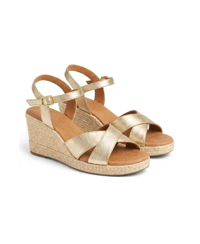 Menina Step Women's Jimena Double Band Gold Wedge Espadrilles