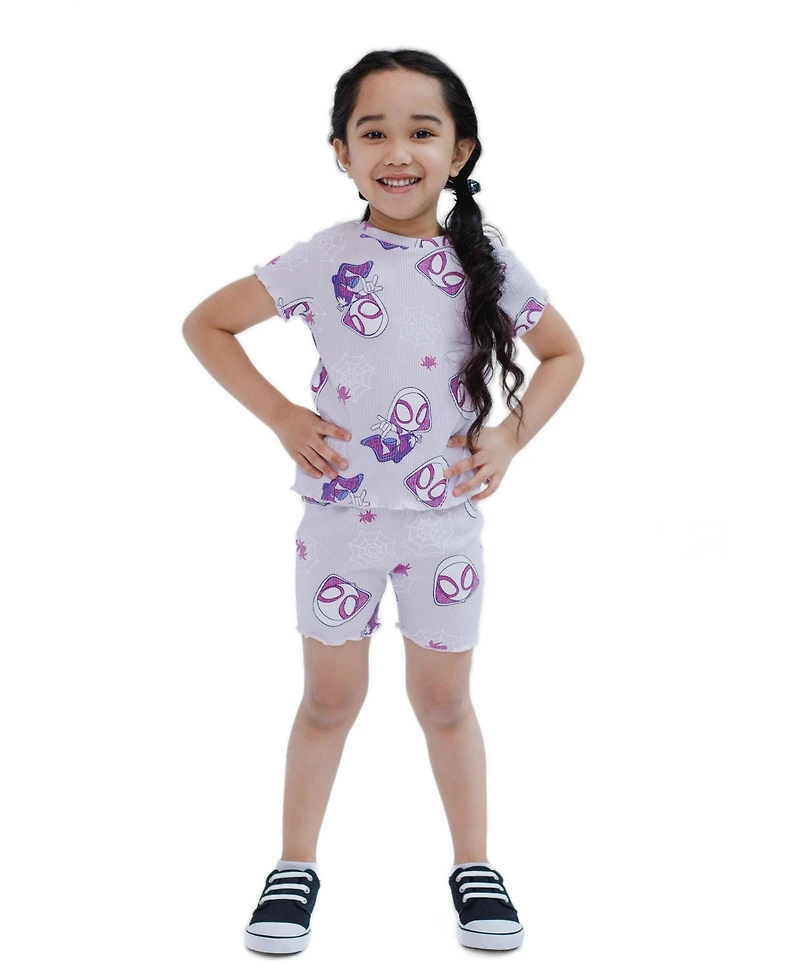 Spidey and His Amazing Friends Baby Girls' Ghost-Spider Lettuce-Edge Ribbed-Knit T-Shirt and Shorts, 2-Piece Set
