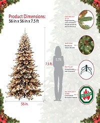 Puleo International 7.5' Pre-Lit Flocked Royal Majestic Spruce Christmas Tree