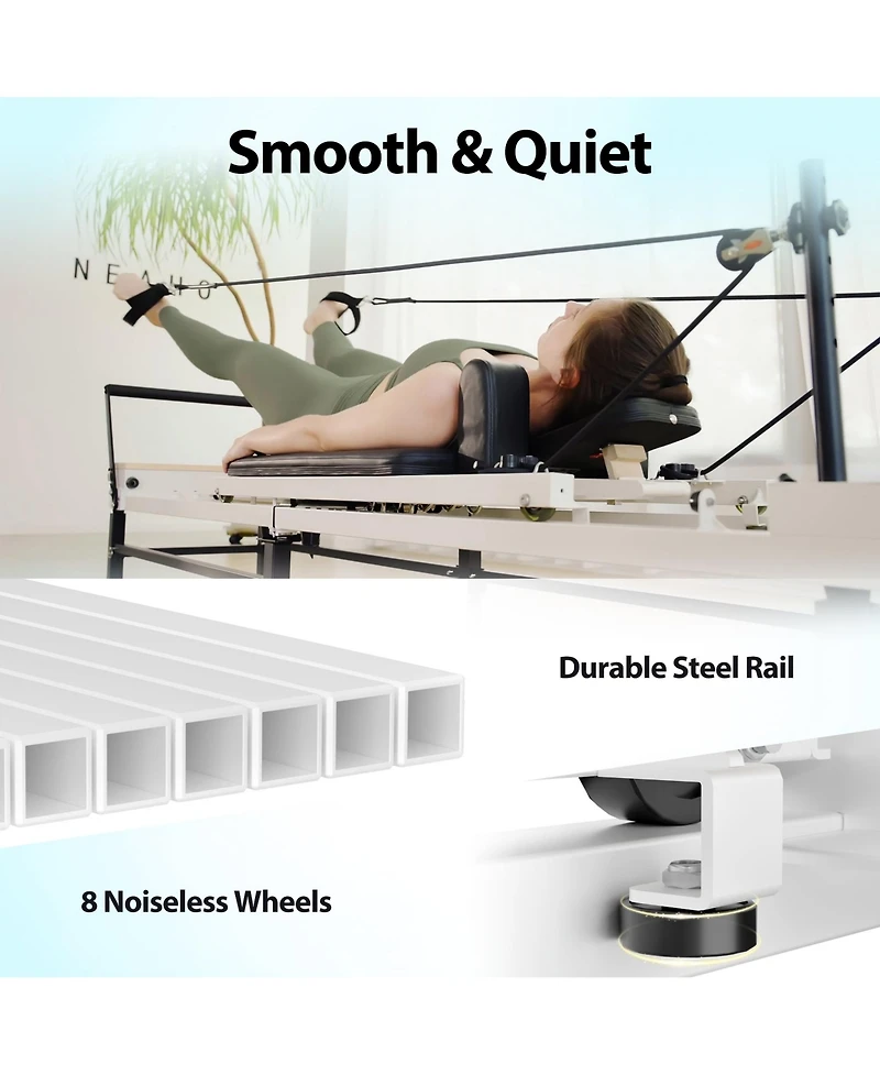 Mikolo 91" Adjustable Height Pilates Reformer – Piano Wire Springs, Jump Board, Foldable Design