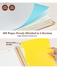 Danrong 5 Subject Spiral Notebook College Ruled Removable Dividers Thick Paper Hardcover