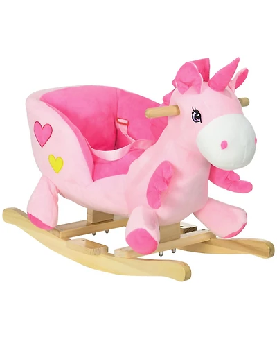 Glintex 12V Kids Electric Ride-On Horse with Sounds, Carrot Toy, Comb, Foot Pedal, Seat Storage, and Battery Power for Ages 1.5-3, Brown