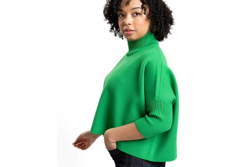 Caldwell Collection Women's Jordan Turtleneck Cropped 3/4-Length Sleeves Sweater