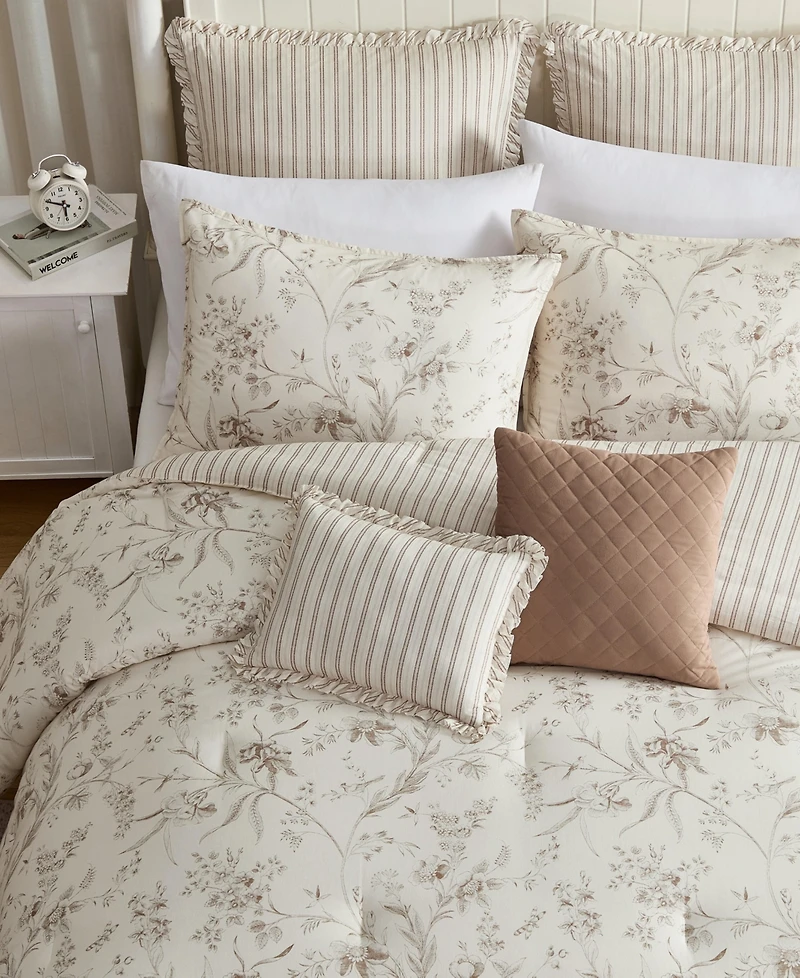 Laura Ashley Branch Toile Cotton 7-Piece Comforter Set, Full/Queen