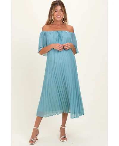 Pinkblush Maternity Pleated Off-the-Shoulder Flounce Midi Dress